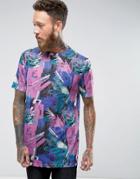 Asos Longline T-shirt With Vintage Look Abstract Print - Purple