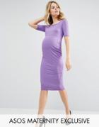 Asos Maternity Bardot Dress With Half Sleeve - Purple