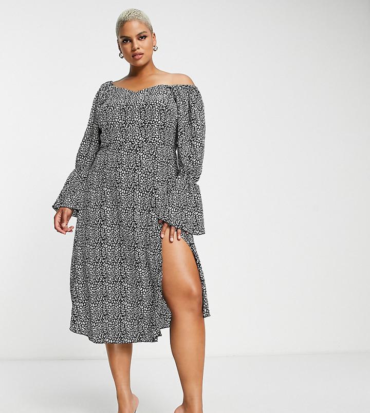 Missguided Plus Milkmaid Floaty Midaxi Dress In Black Floral Print