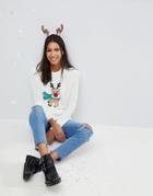 Brave Soul Holidays Reindeer Sweater - Cream