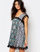 For Love And Lemons Juliet Mini Dress With Pom Pom Detail - Jade