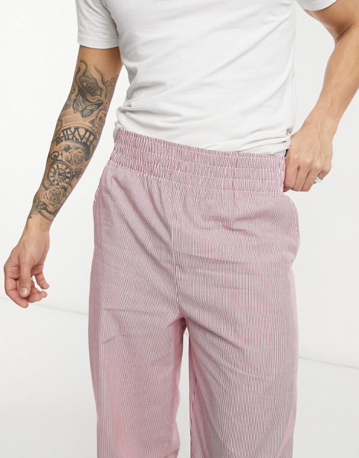Asos Design Lounge Woven Pants With Deep Waistband In Red Stripe
