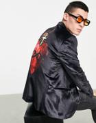 Twisted Tailor Blazer In Black Velvet With Heart Tattoo Back Print