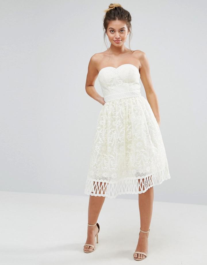Chi Chi London Strapless Premium Lace Dress - Cream