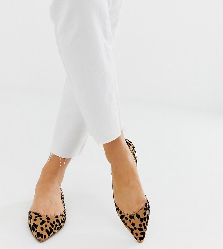 Asos Design Wide Fit Virtue D'orsay Pointed Ballet Flats In Leopard-multi