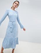 Asos Design Jacquard Pephem Maxi Dress With Belt-blue