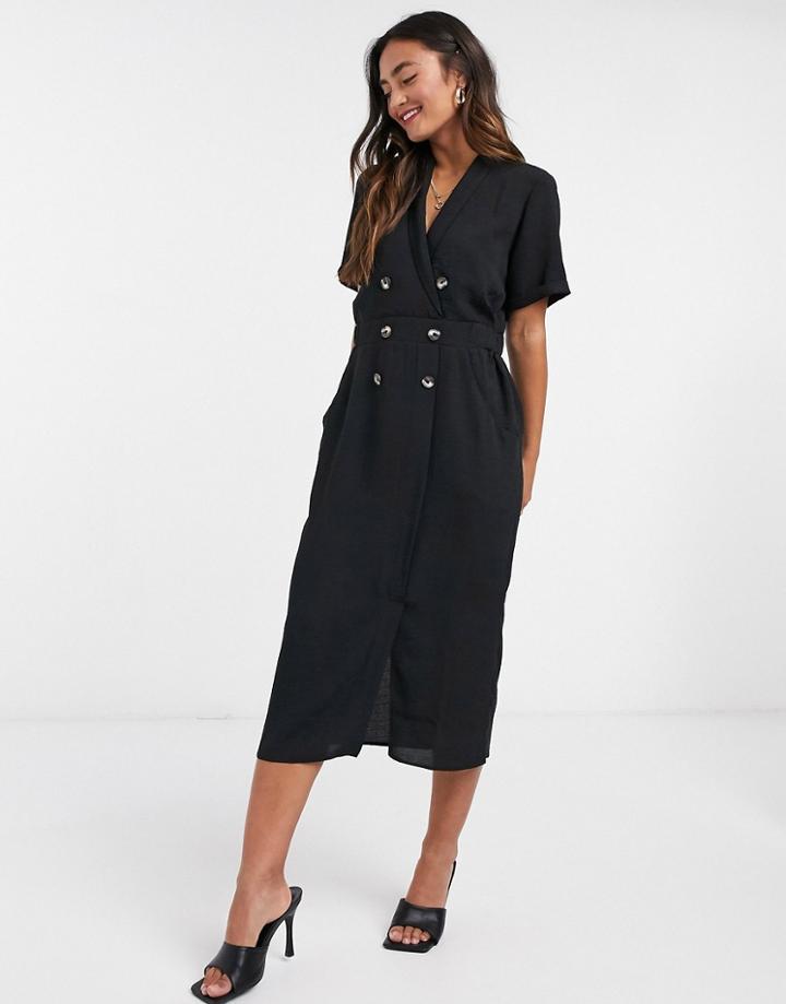 Asos Design Casual Tux Midi Dress In Black