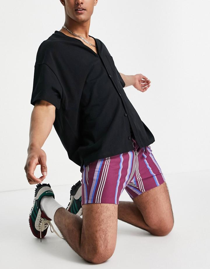Asos Design Skinny Jersey Shorts In Stripe Print-multi