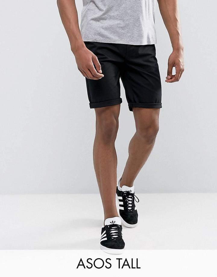Asos Tall Slim Chino Shorts In Black - Black