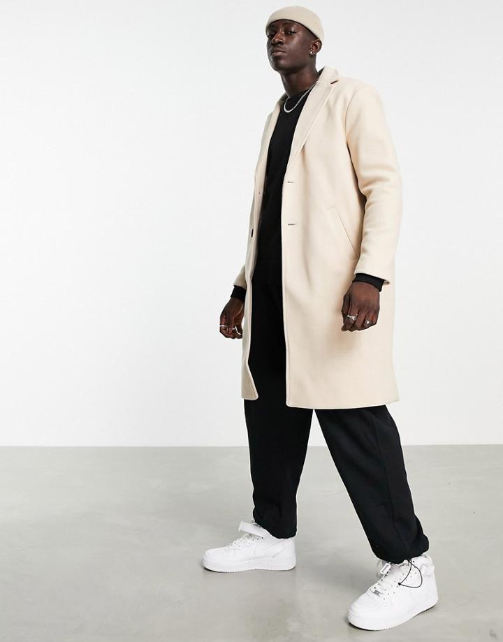 Mennace Crombie Coat In Beige-neutral