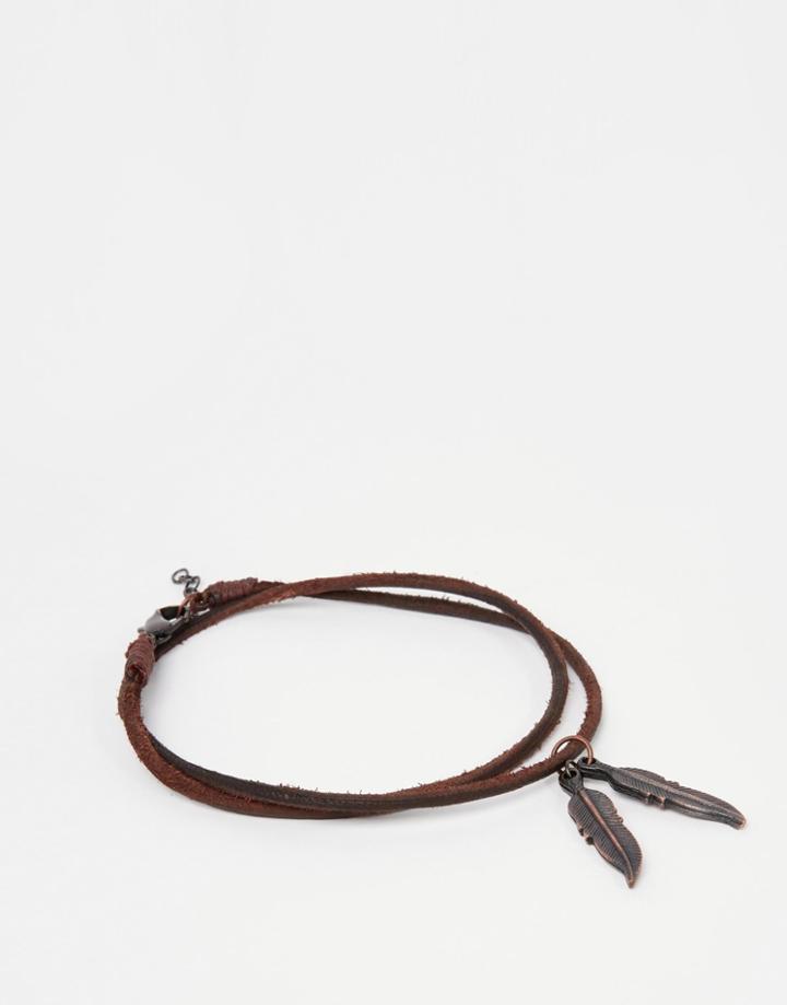 Asos Anklet With Feather In Brown - Brown