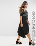 Asos Curve Crepe Midi Skirt With Stepped Hem - Black