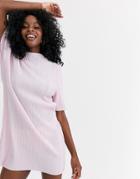 Asos Design Plisse High Neck T Shirt Dress-pink