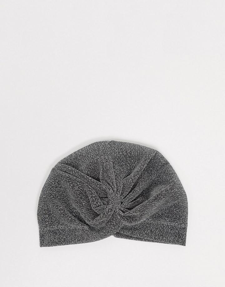 Asos Design Glitter Knot Front Hat In Silver