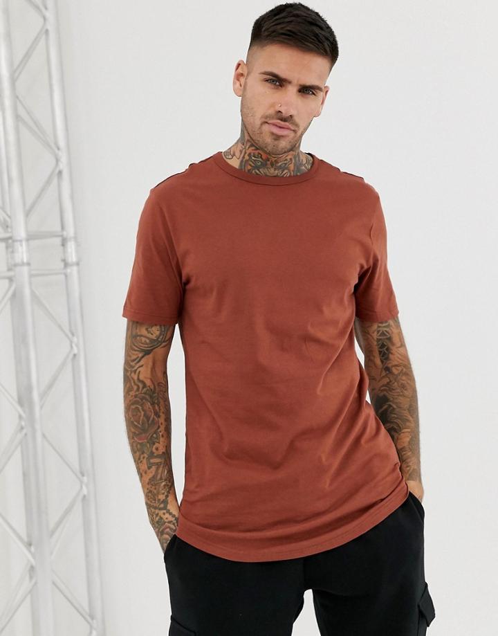 River Island T-shirt With Curve Hem In Light Brown - Tan