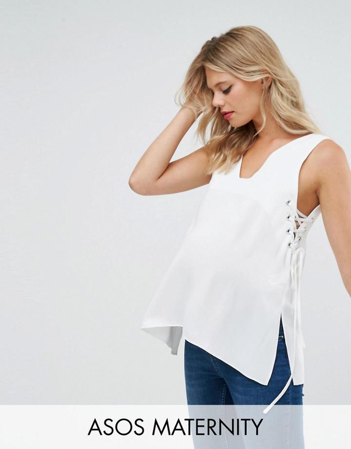 Asos Maternity Tank With Lace Up Sides - White