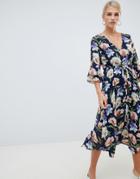 Vila Floral Midi Dress With Fluted Sleeve - Multi