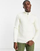 Gianni Feraud Half Zip Contrast Placket Funnel Neck Sweater-white
