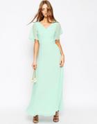 Asos Wedding Lace And Pleat Maxi Dress - Mint