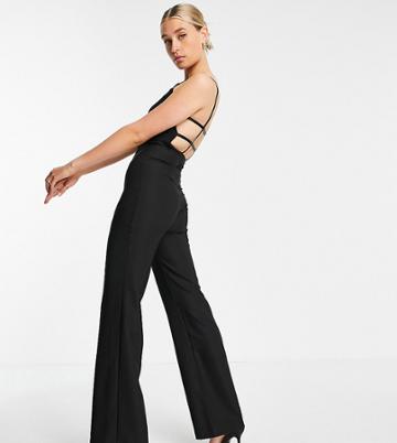 Vesper Tall Square Neck Jumpsuit With Wide Legs In Black