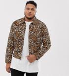 Asos Design Plus Leopard Print Denim Jacket - Tan