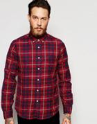 Asos Marl Shirt With Madras Check In Red With Long Sleeves - Red