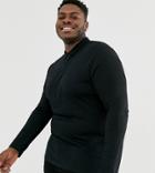 Asos Design Plus Long Sleeve Jersey Polo - Black