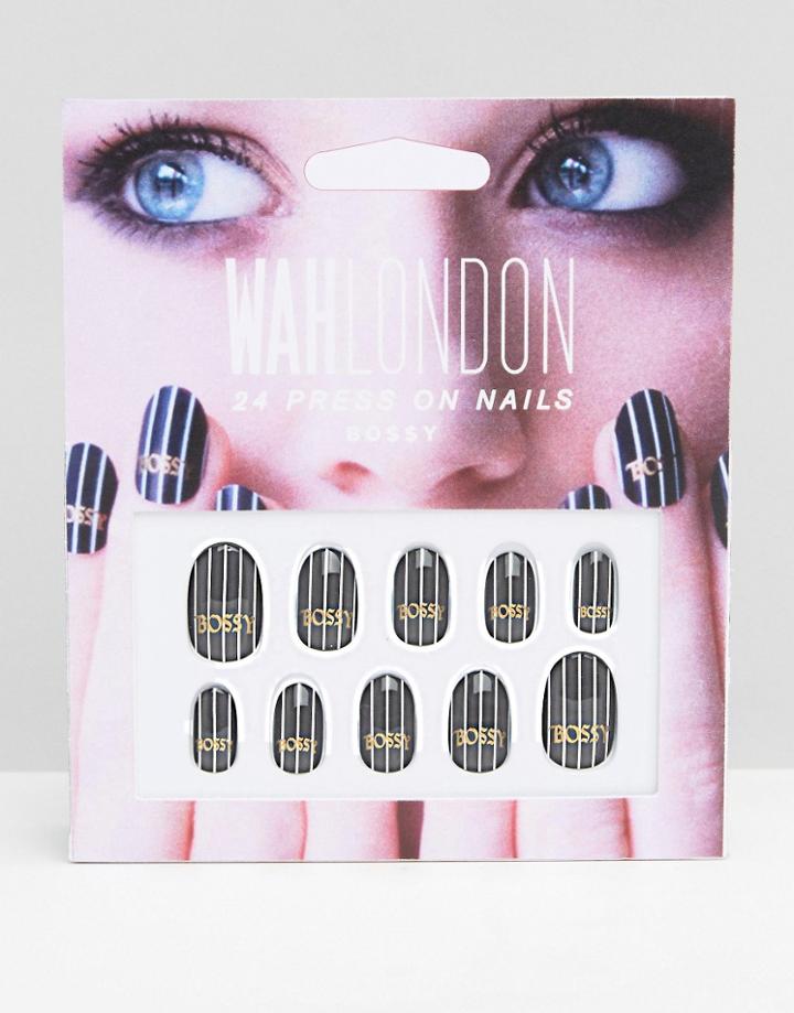 Wah London & Asos Press On Nails - Bossy Pinstripe - Black