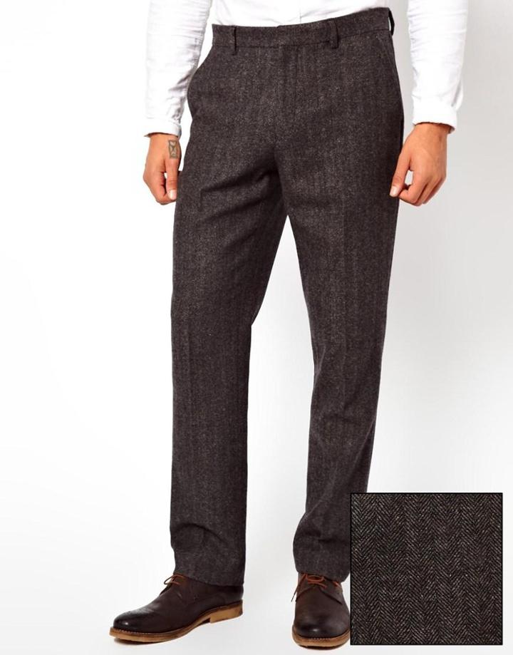 Asos Slim Fit Suit Pants In Herringbone