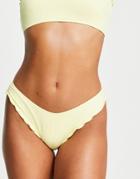 Vero Moda Frill Detail Bikini Bottoms In Lemon-yellow