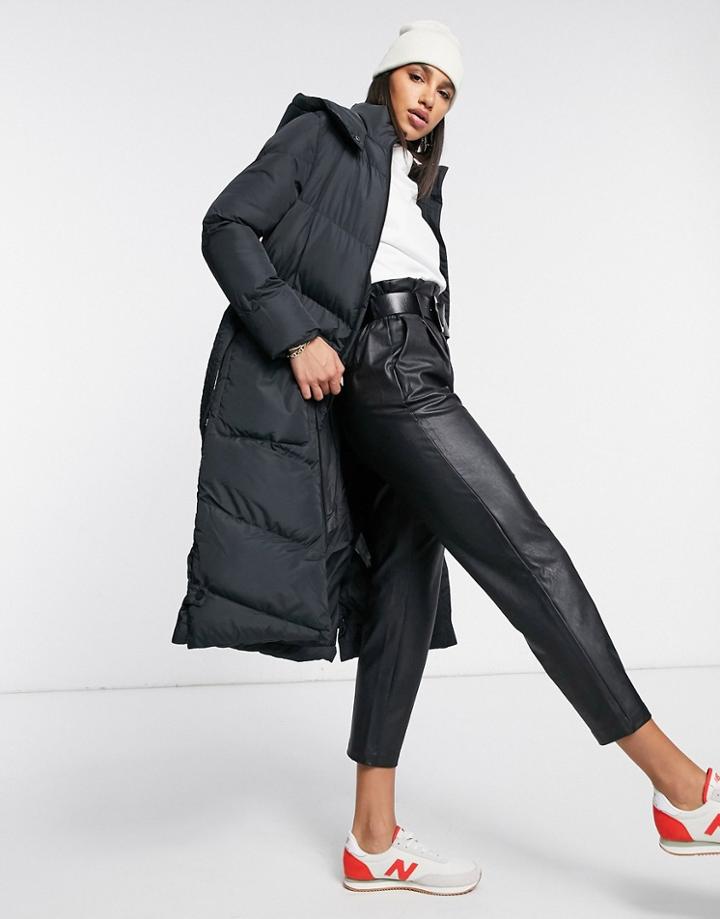 Ax Paris Belted Longline Puffer Coat In Black