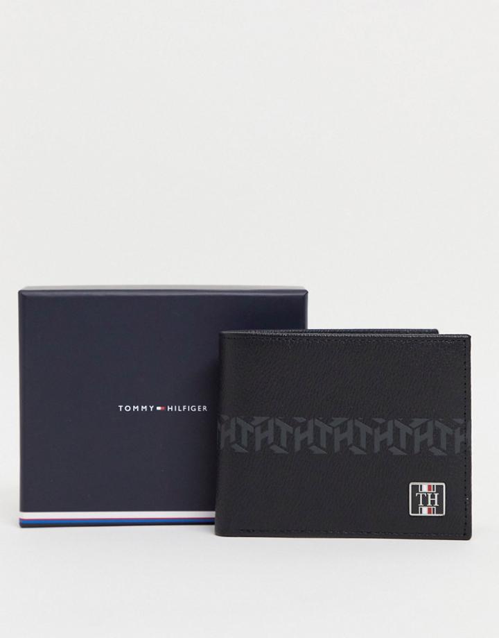 Tommy Hilfiger Monogram Leather Wallet With Logo In Black