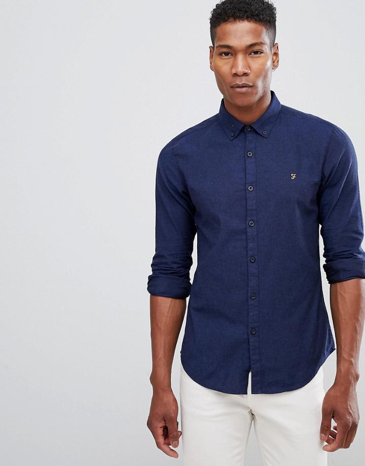 Farah Steen Slim Fit Textured Stretch Shirt In Blue - Blue
