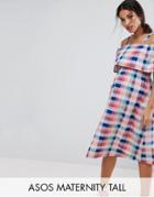 Asos Maternity Tall Off Shoulder Check Midi Dress - Multi