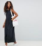 Asos Design Tall Minimal Jumpsuit With Gathered Waist And Wide Leg - Black