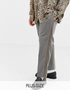 Collusion Plus Tapered Check Pants With Side Stripe - Brown