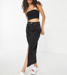 Asos Design Petite Organic Denim '90s Maxi Skirt In Washed Black