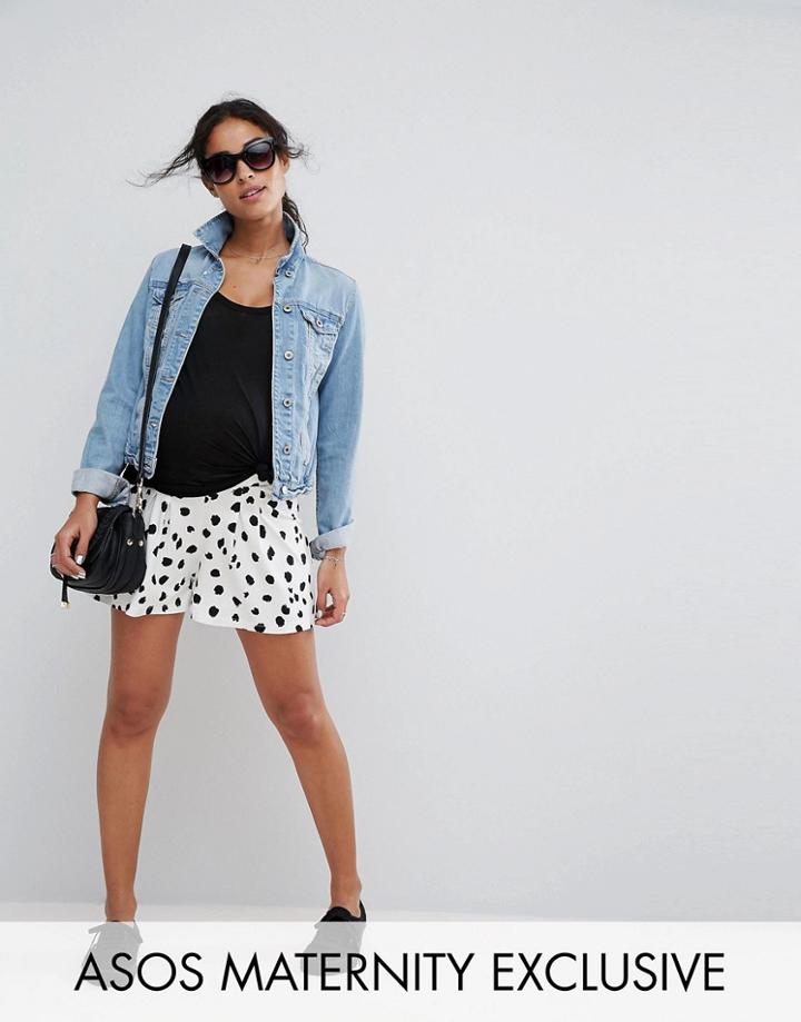 Asos Maternity Cullotte Shorts In Animal Print - White