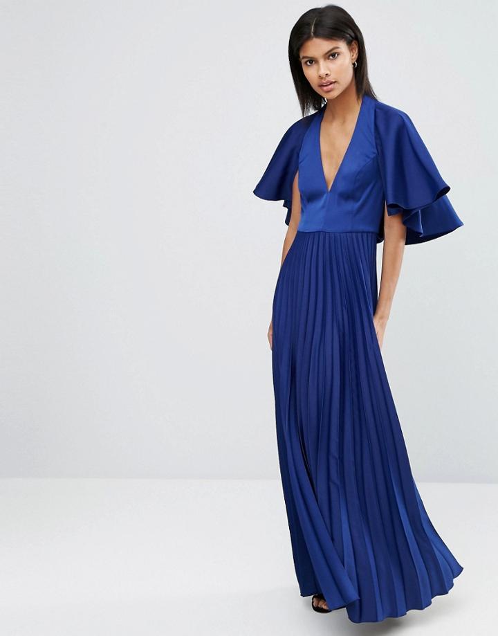 Asos Pleated Ruffle Cape Tiered Maxi Dress - Navy