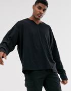 Asos Design Oversized Long Sleeve T-shirt With Raw Notch Neck In Black