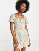 Miss Selfridge Eco Tie Front Milkmaid Fit And Flare Mini Dress In Meadow Floral-multi