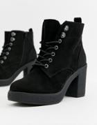 New Look Wide Fit Lace Up Heeled Boot In Black - Black