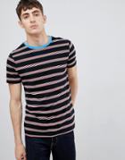 Asos Design T-shirt With Retro Tonal Stripe And Contrast Neck Trim - Black