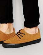 Asos Lace Up Shoes In Tan Faux Suede With Brogue Detailing - Tan