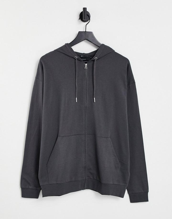 Asos Design Lightweight Oversized Zip Up Hoodie In Washed Black