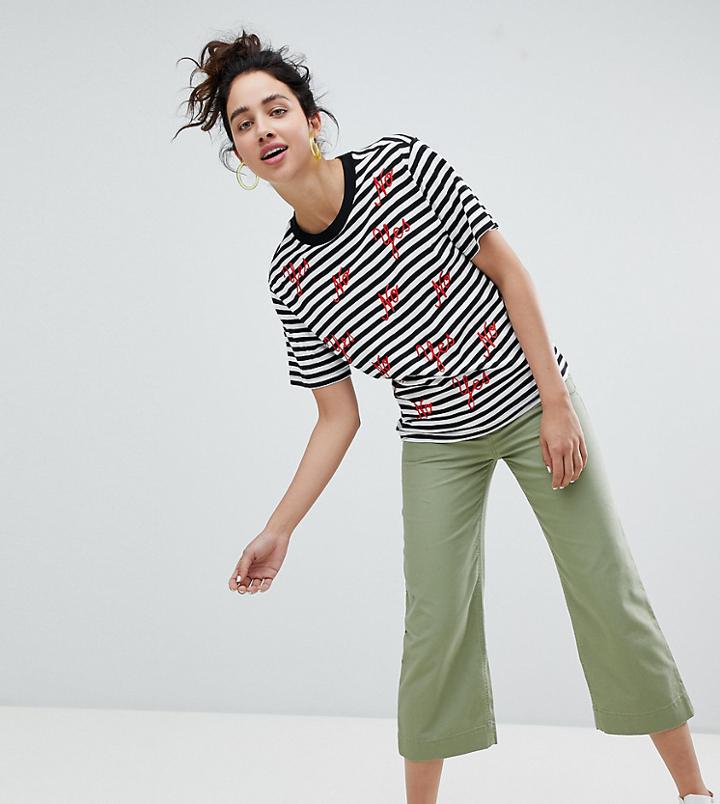 Monki Cropped Wide Leg Pants In Khaki