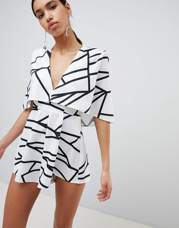 Parallel Lines Short Sleeve Cape Romper - Multi