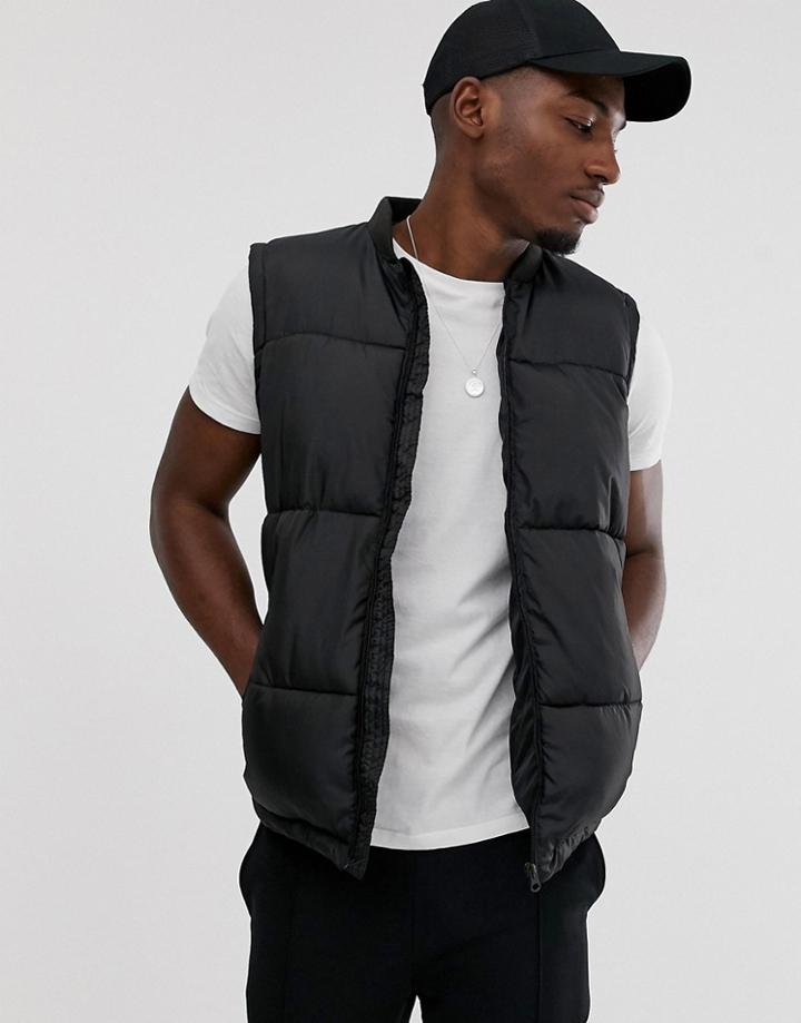 Only & Sons Puffer Vest In Black - Black