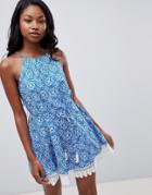 Oasis Tile Print Crochet Hem Beach Dress - Multi