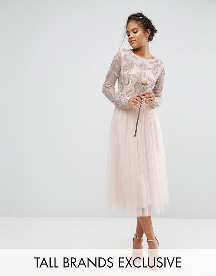 Maya Tall Satin Waist Midi Full Tulle Skirt With Bow Back Detail Co-or